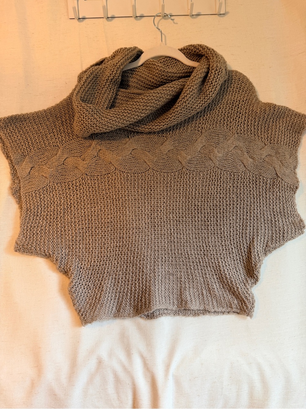 Vintage America Jeans Cable Knit Cowl Neck Poncho Sweater Taupe S
